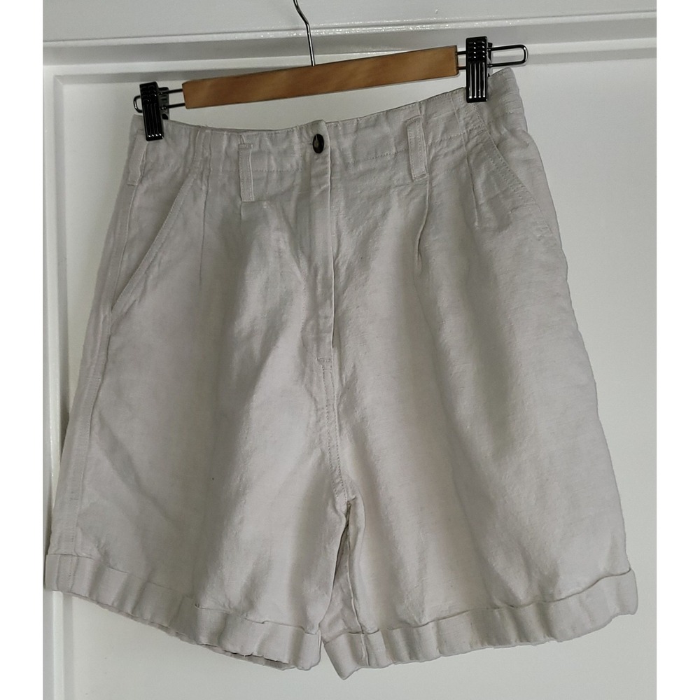 Vintage Milano‎ Design Group Beige Linen Cotton Shorts Size 6 High Rise Summer